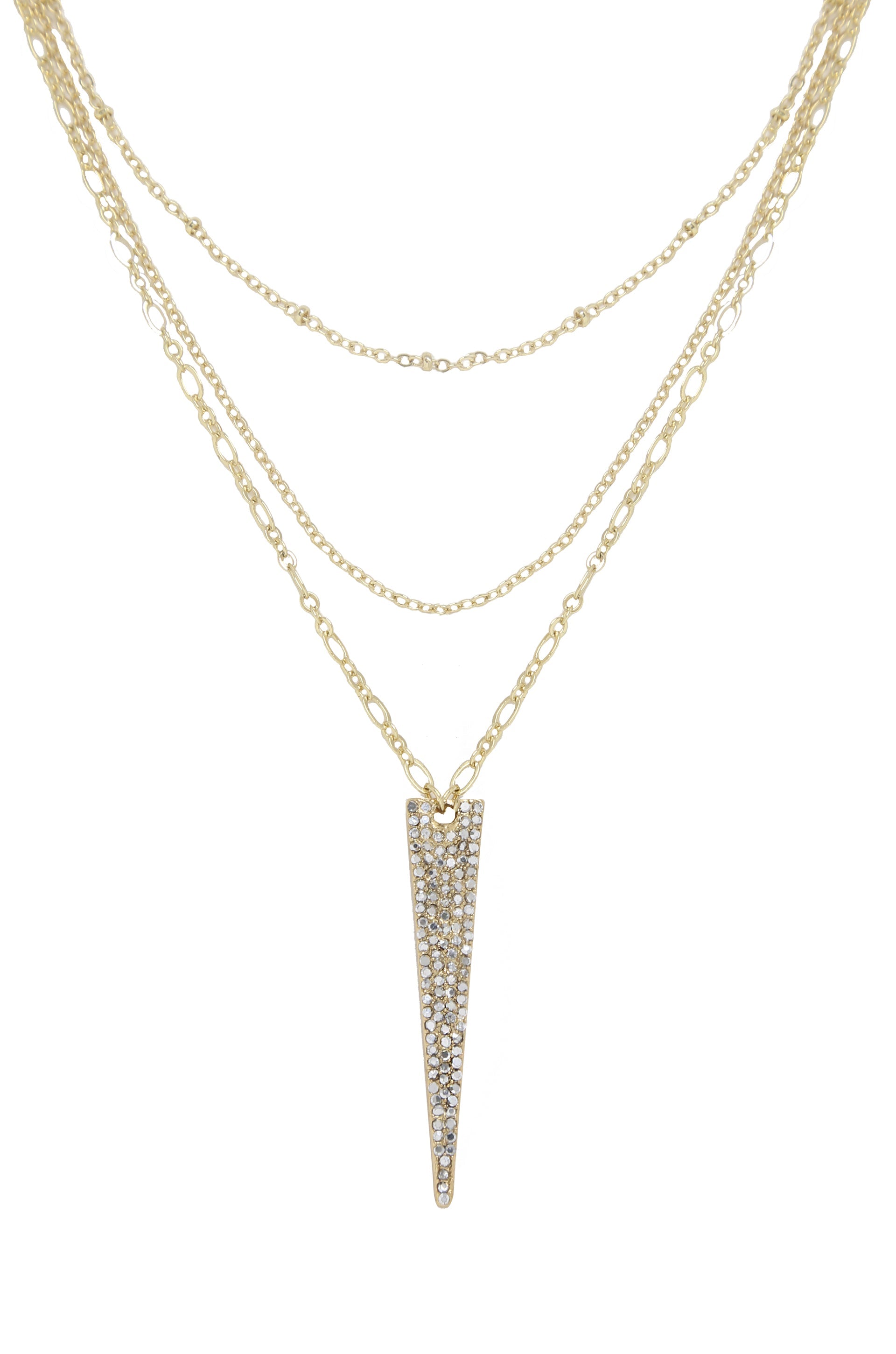 Layered Crystal Spike 18k Gold Plated Necklace on white