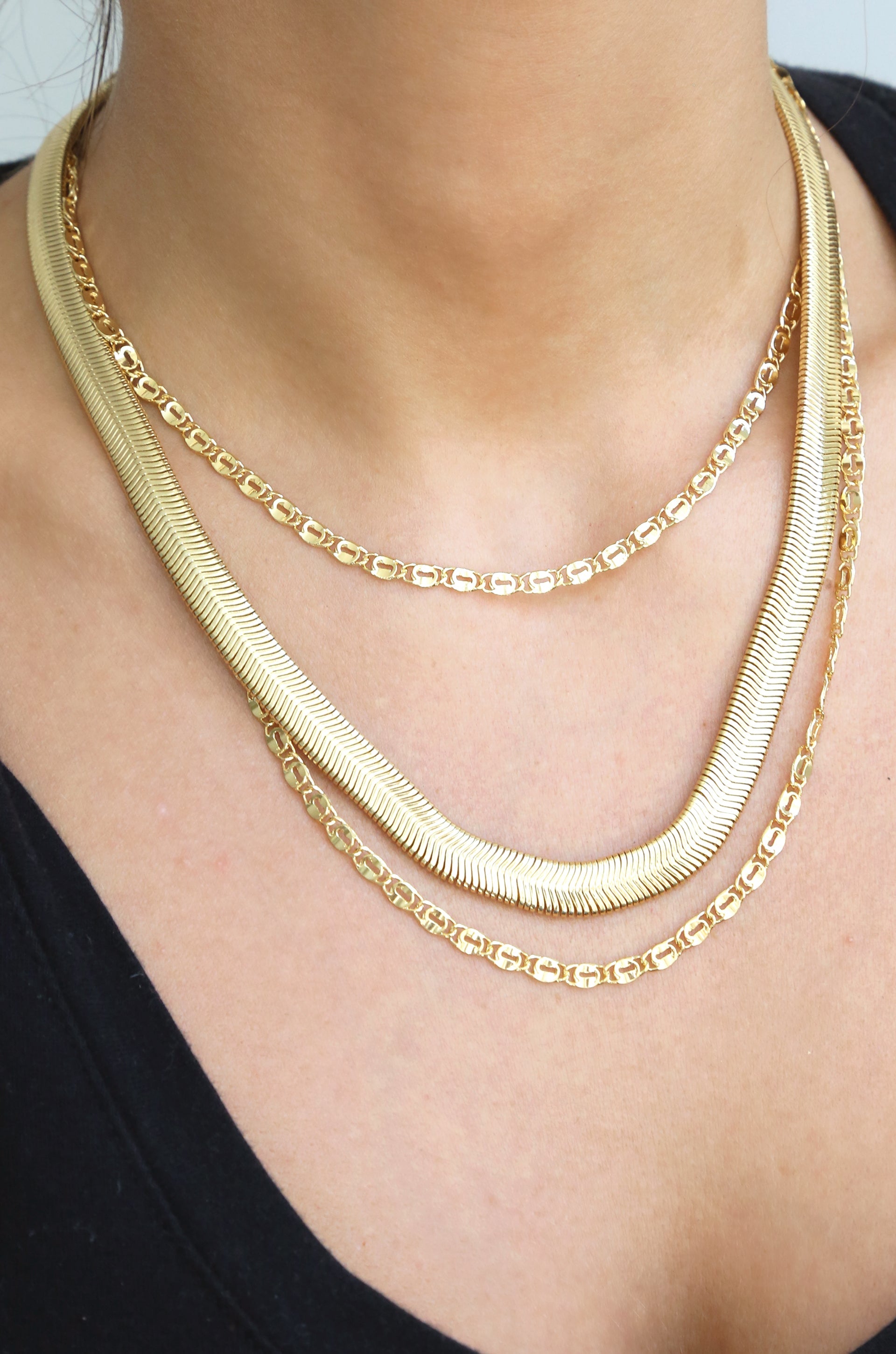 Supreme Mixed Chain 18k Gold Plated Layered Necklace on model