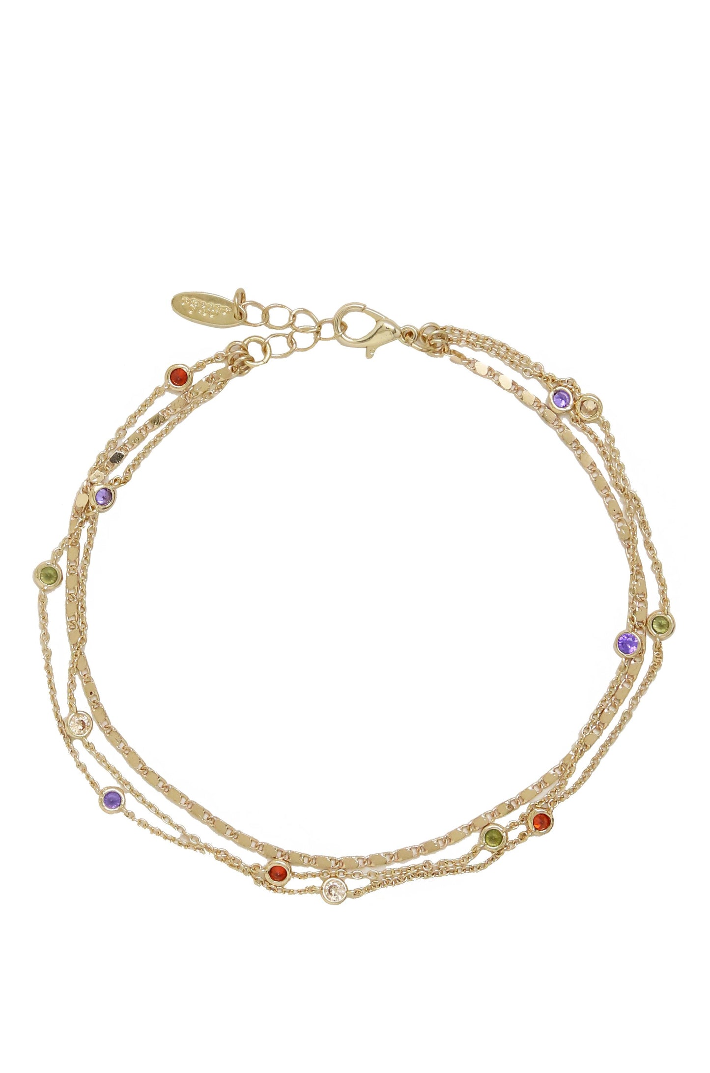 Over the Rainbow Multi-Chain Crystal Anklet on white background