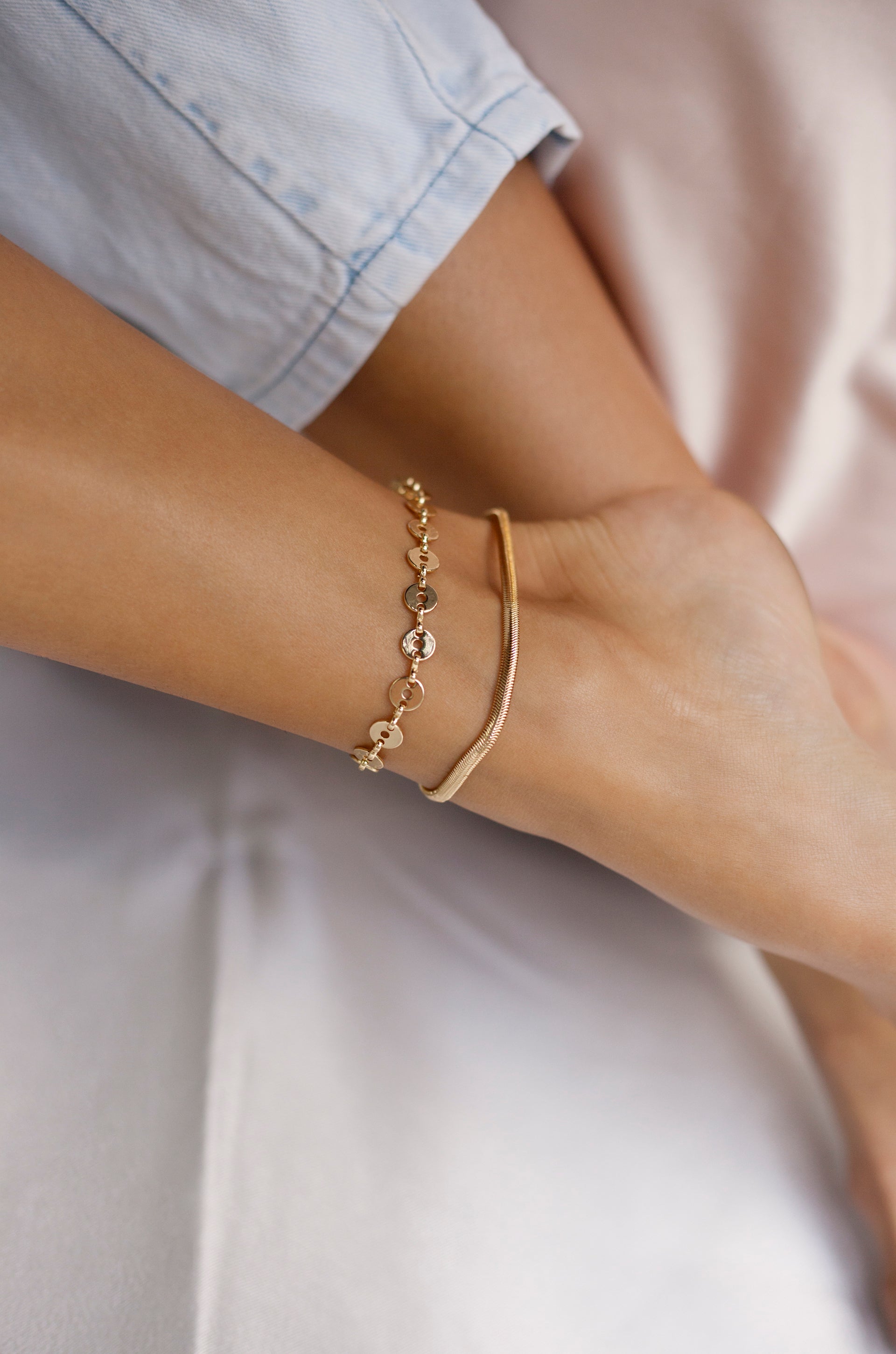 Mixer 18k Gold Plated Anklet Set shown on a model