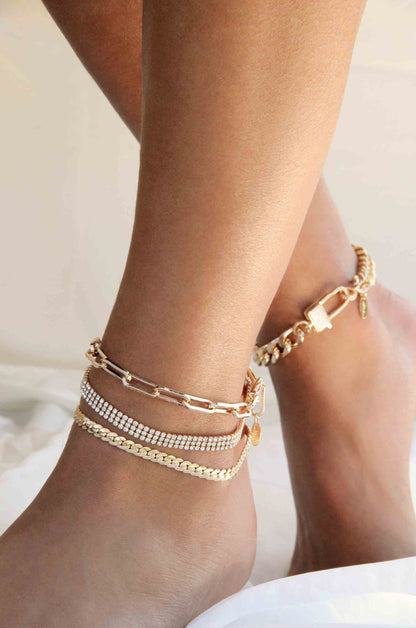 Pearl Pairings 18k Gold Plated Anklet Set shown on a model