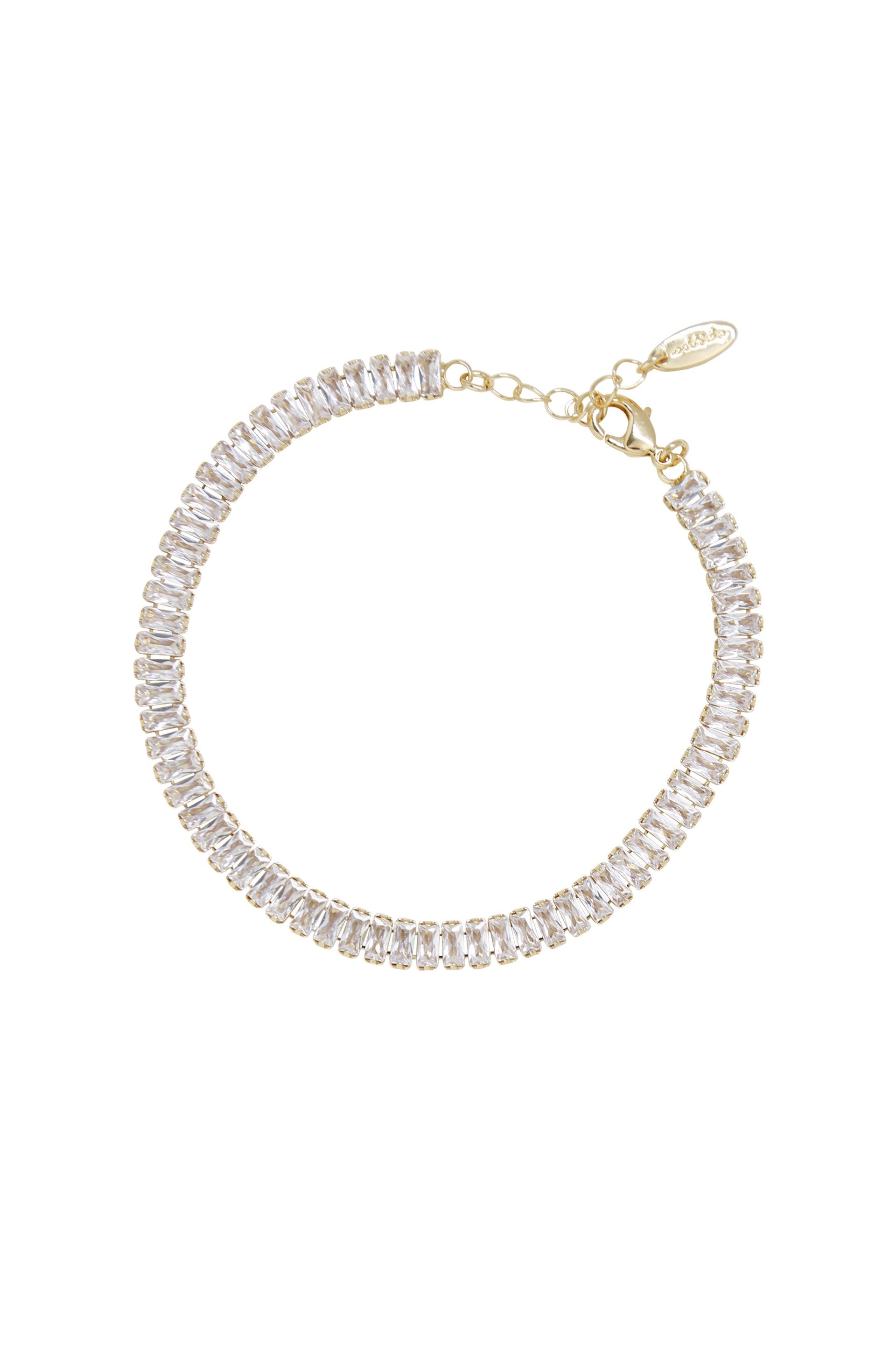 Rhinestone Baguette 18k Gold Plated Anklet on white background