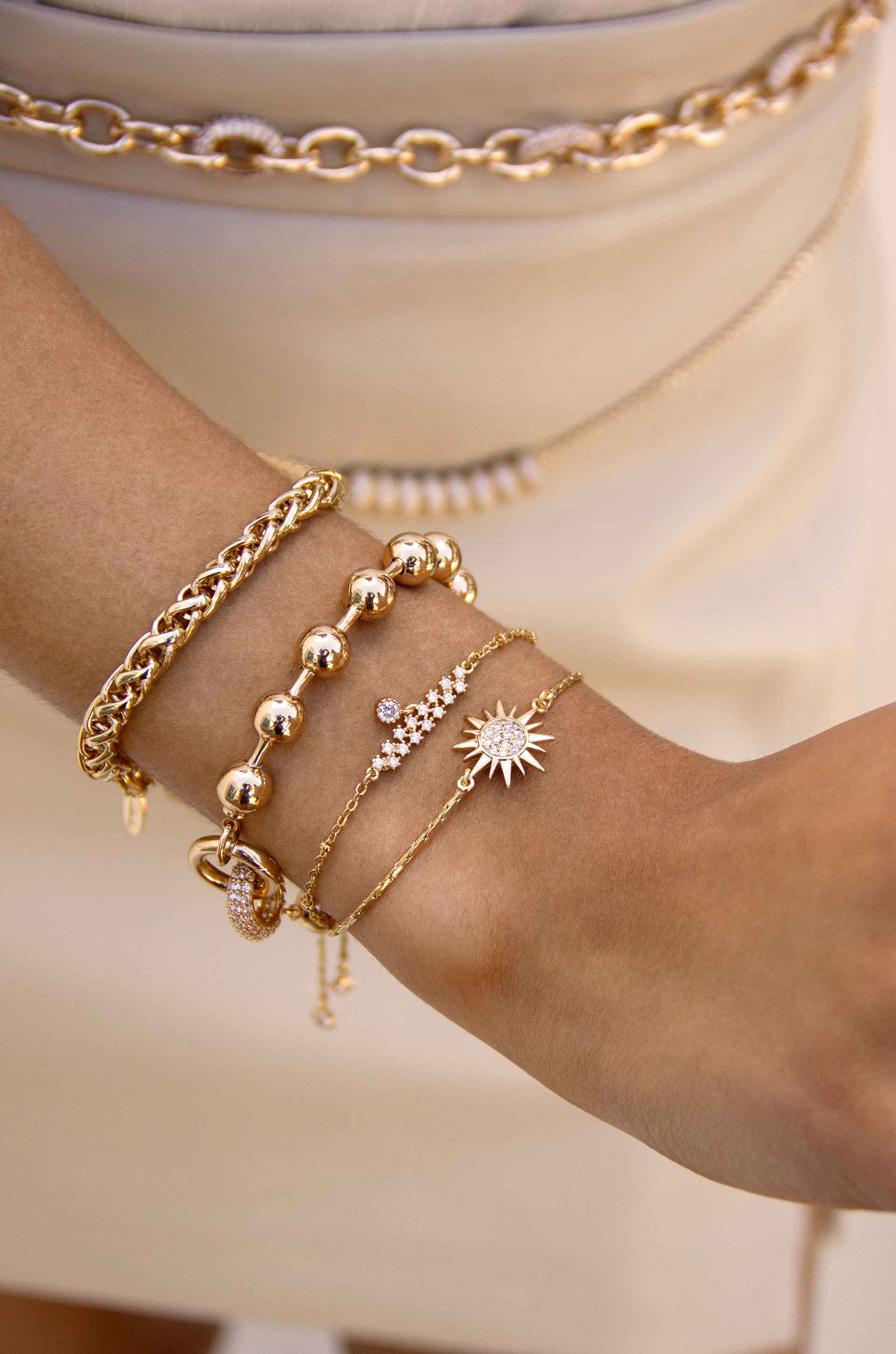 Eclipse 18k Gold Plated Adjustable Crystal Bracelet on a model