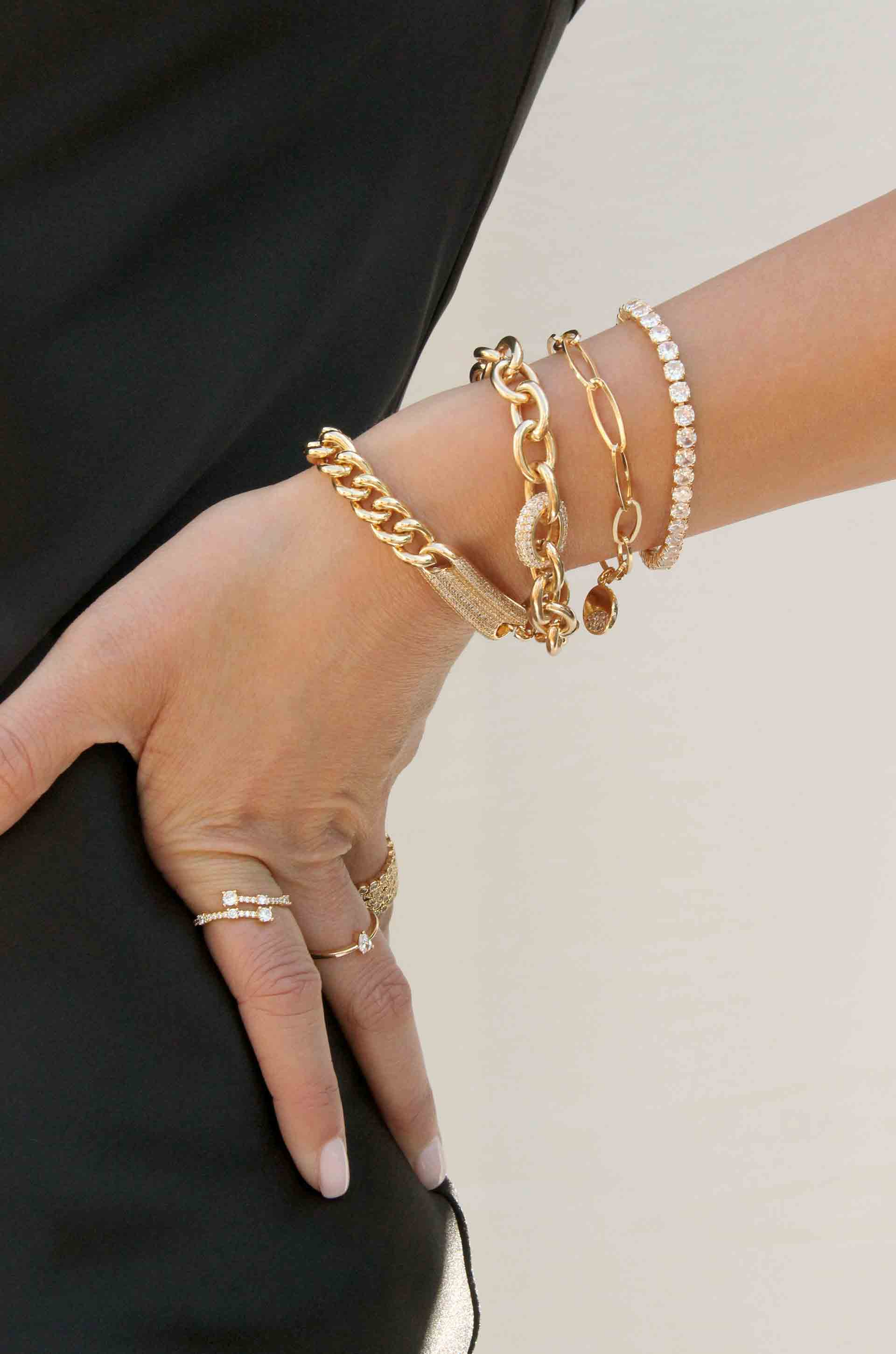 Bold & Righteous 18k Gold Plated Bracelet shown on a model  
