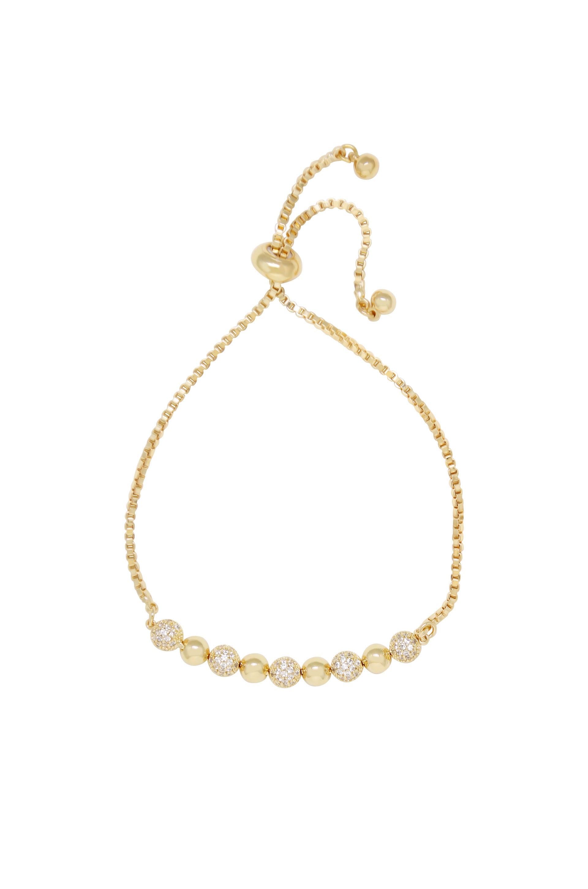 Simple Additions Crystal and 18k Gold Plated Adjustable Bracelet on white background  