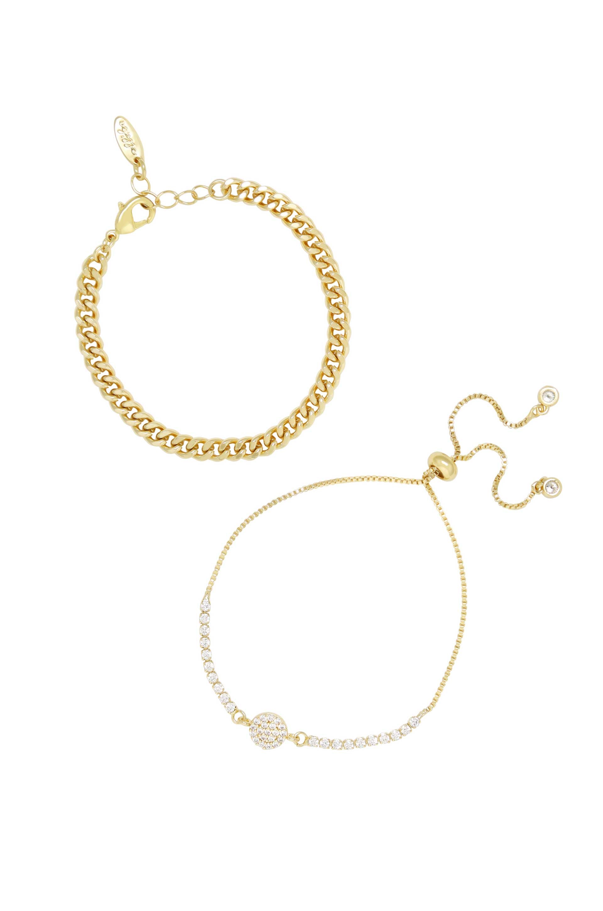 Add Some Crystal 18k Gold Plated Bracelet Set on white background  