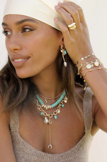 Add Some Crystal 18k Gold Plated Bracelet Set shown on a model  