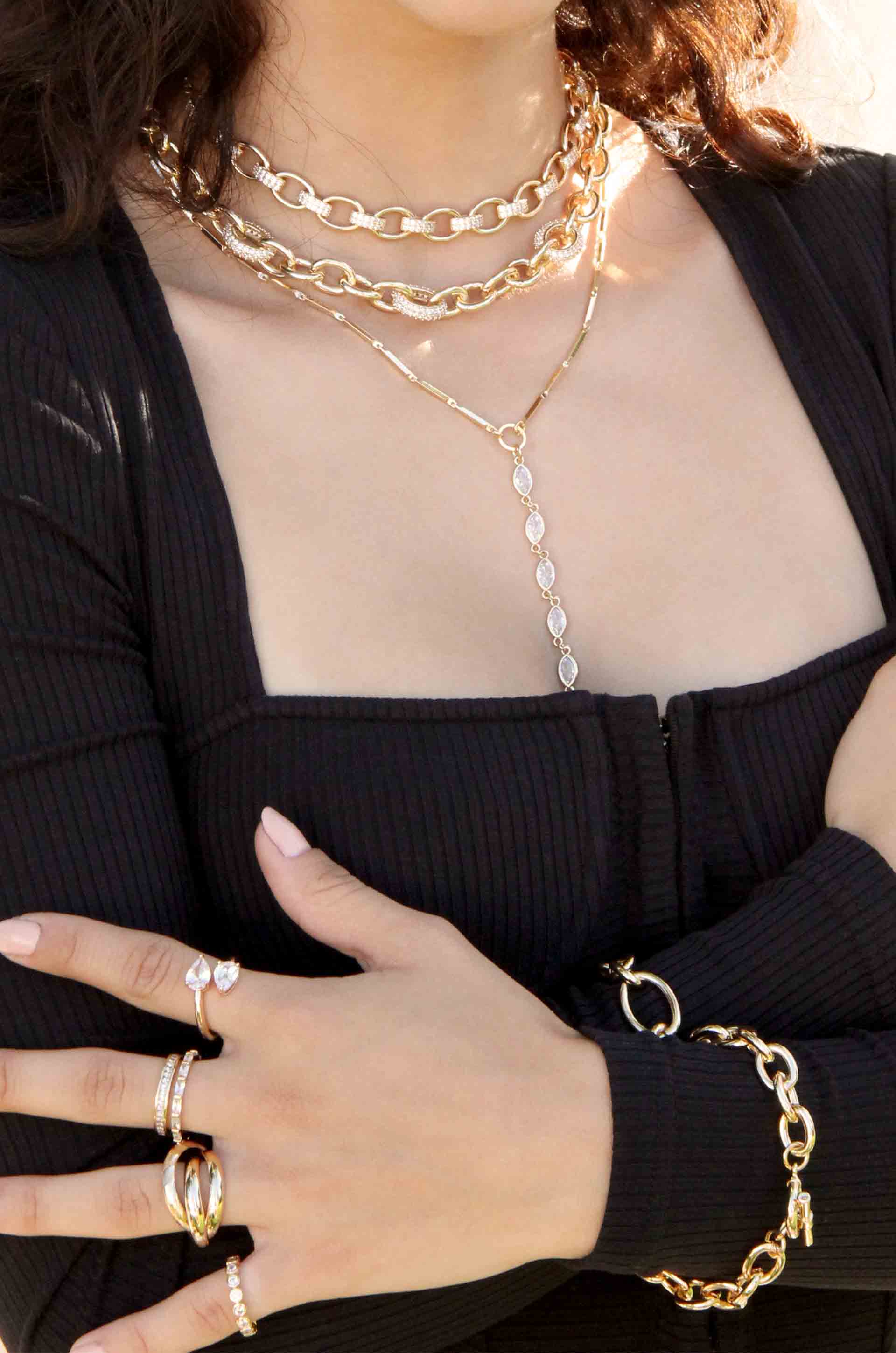True to You 18k Gold Plated Chain Bracelet shown on a model  