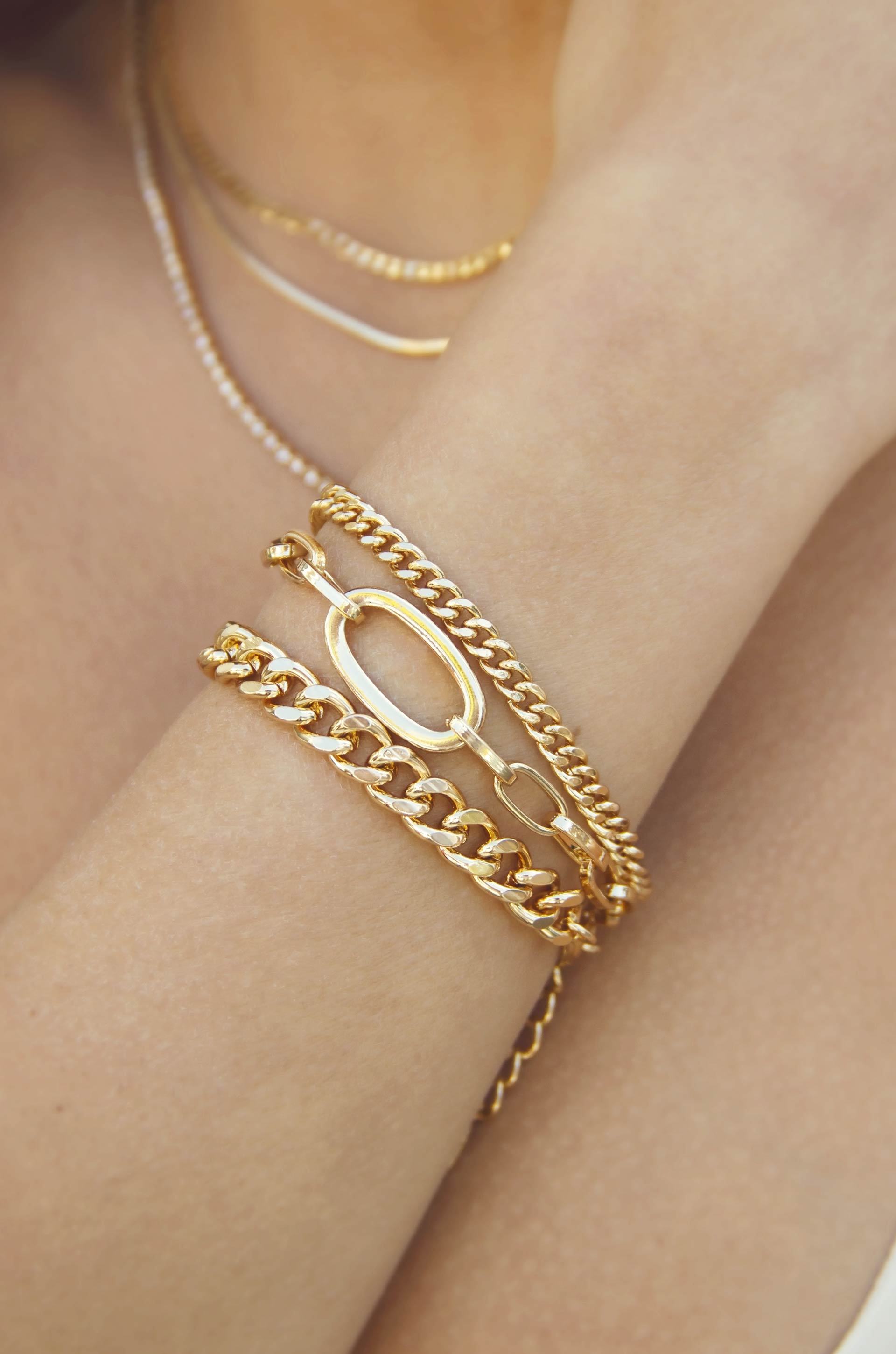 Chain Game 18k Gold Plated Bracelet Set of 3 on model