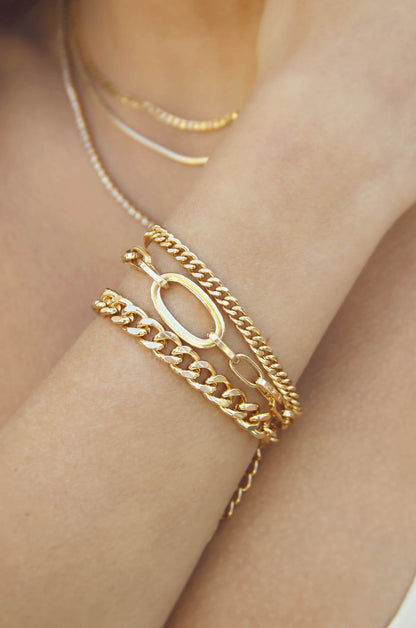 Chain Game 18k Gold Plated Bracelet Set of 3 on model