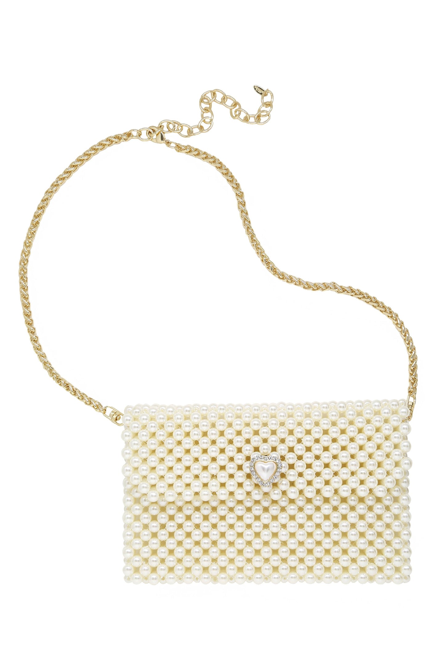 Pearl Waist Bag with Heart Closure on white background  