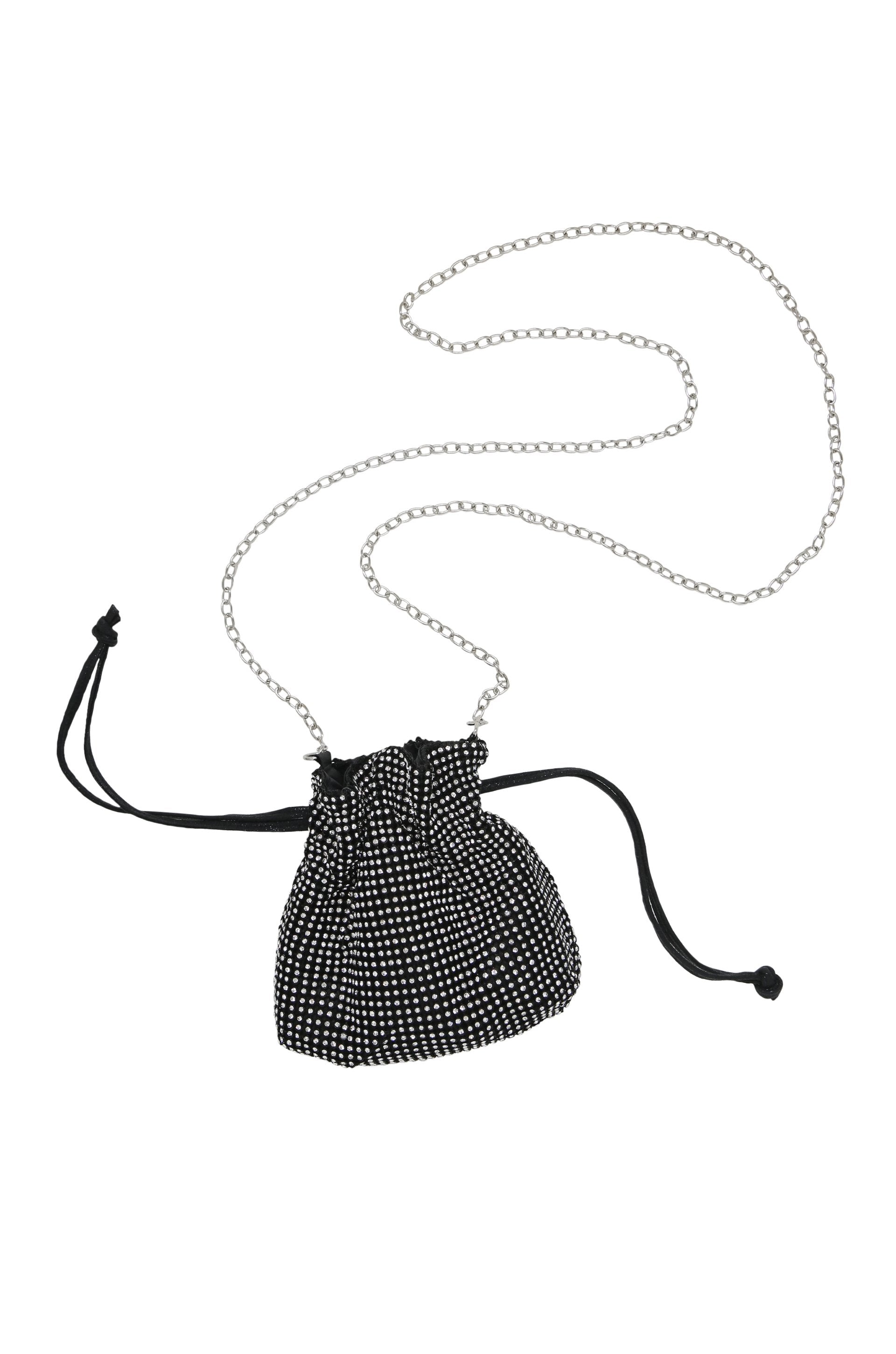 Rhinestone Mini Bag in Black & Silver on white background  