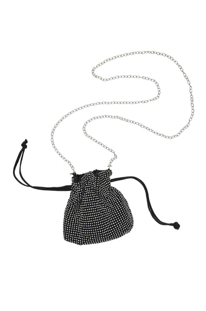 Rhinestone Mini Bag in Black & Silver on white background  