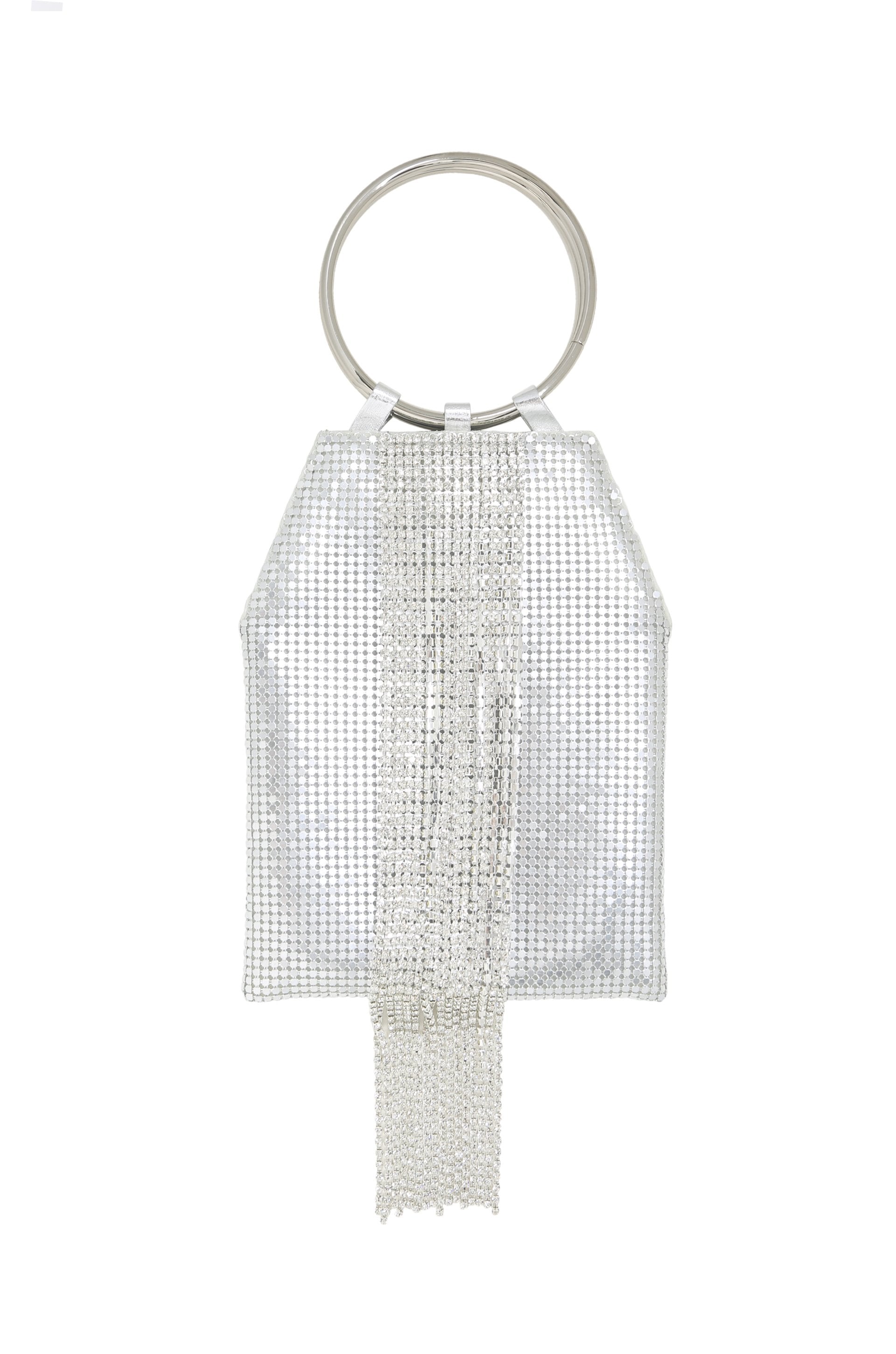 Silver Mesh Handle Bag on white background  