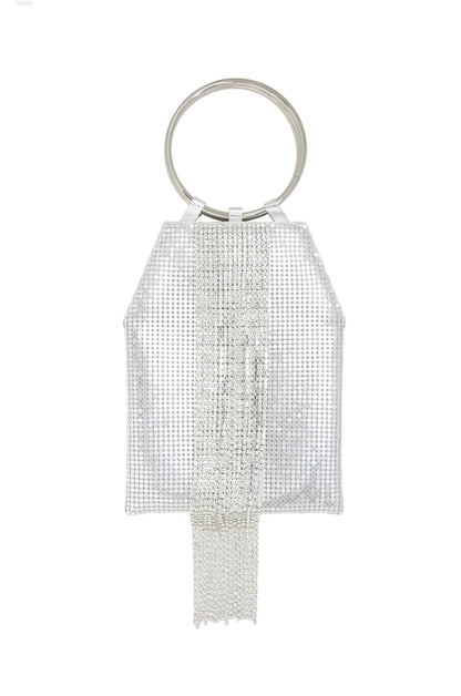 Silver Mesh Handle Bag on white background  