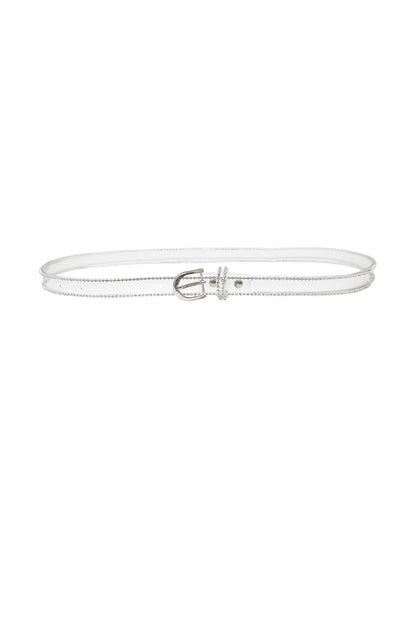 Clear Flat Belt with Crystal in Silver on white background  