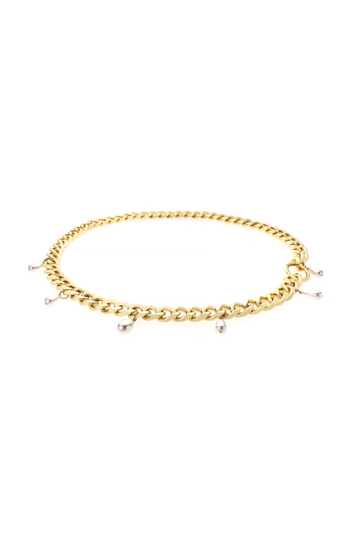 Pearl Dotted Chain Link Belt in Gold on white background