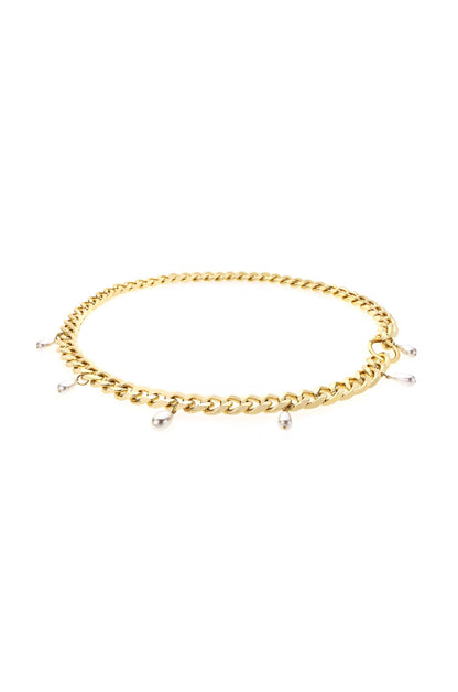 Pearl Dotted Chain Link Belt in Gold on white background