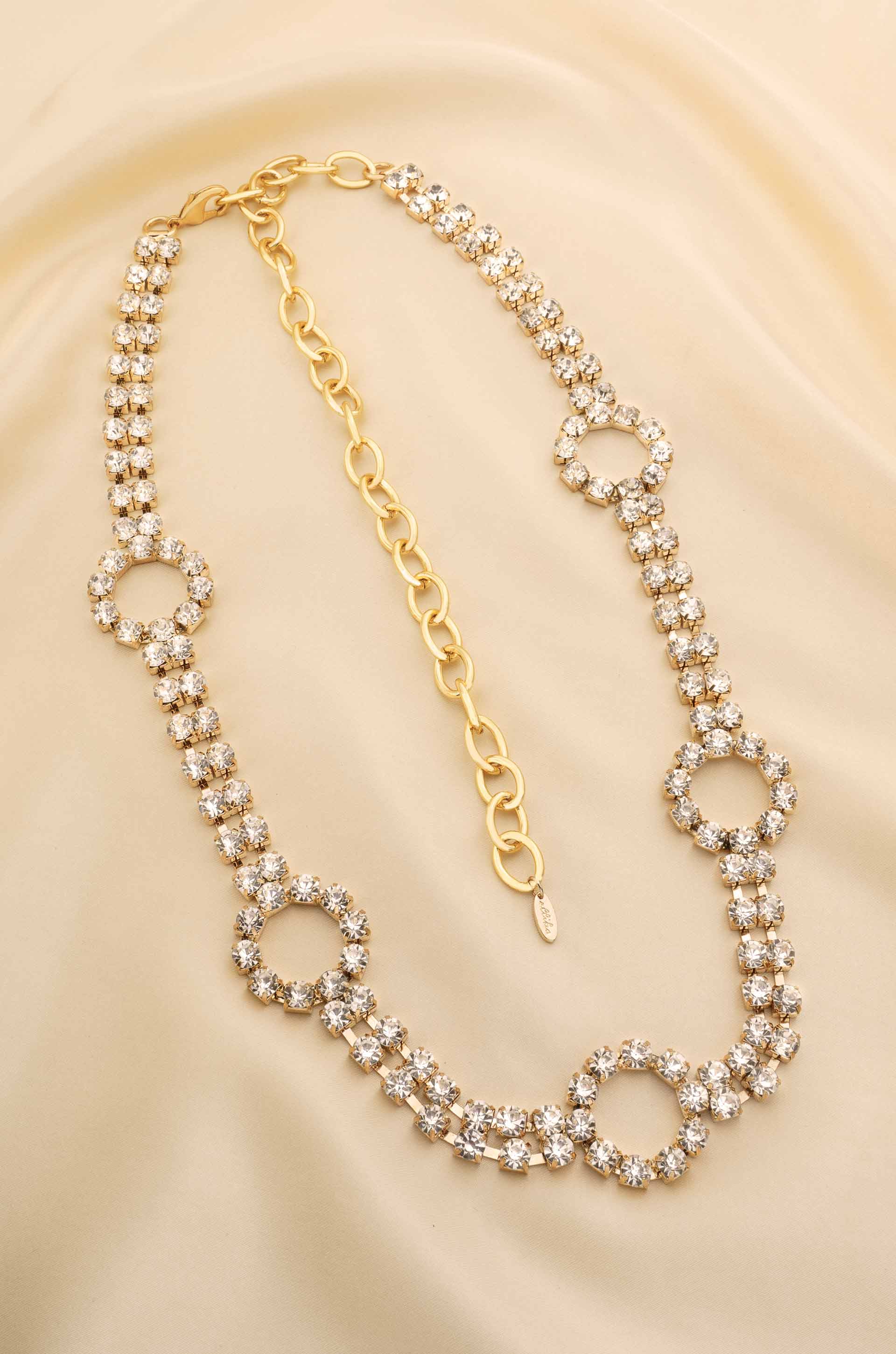 Crystal Destiny Belt in Gold on satin background