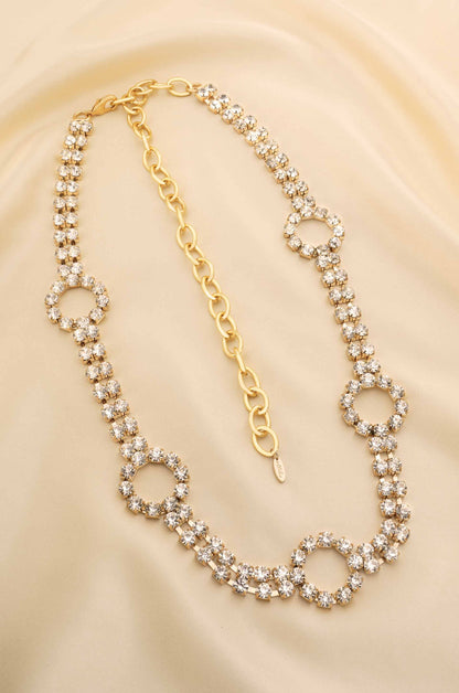Crystal Destiny Belt in Gold on satin background