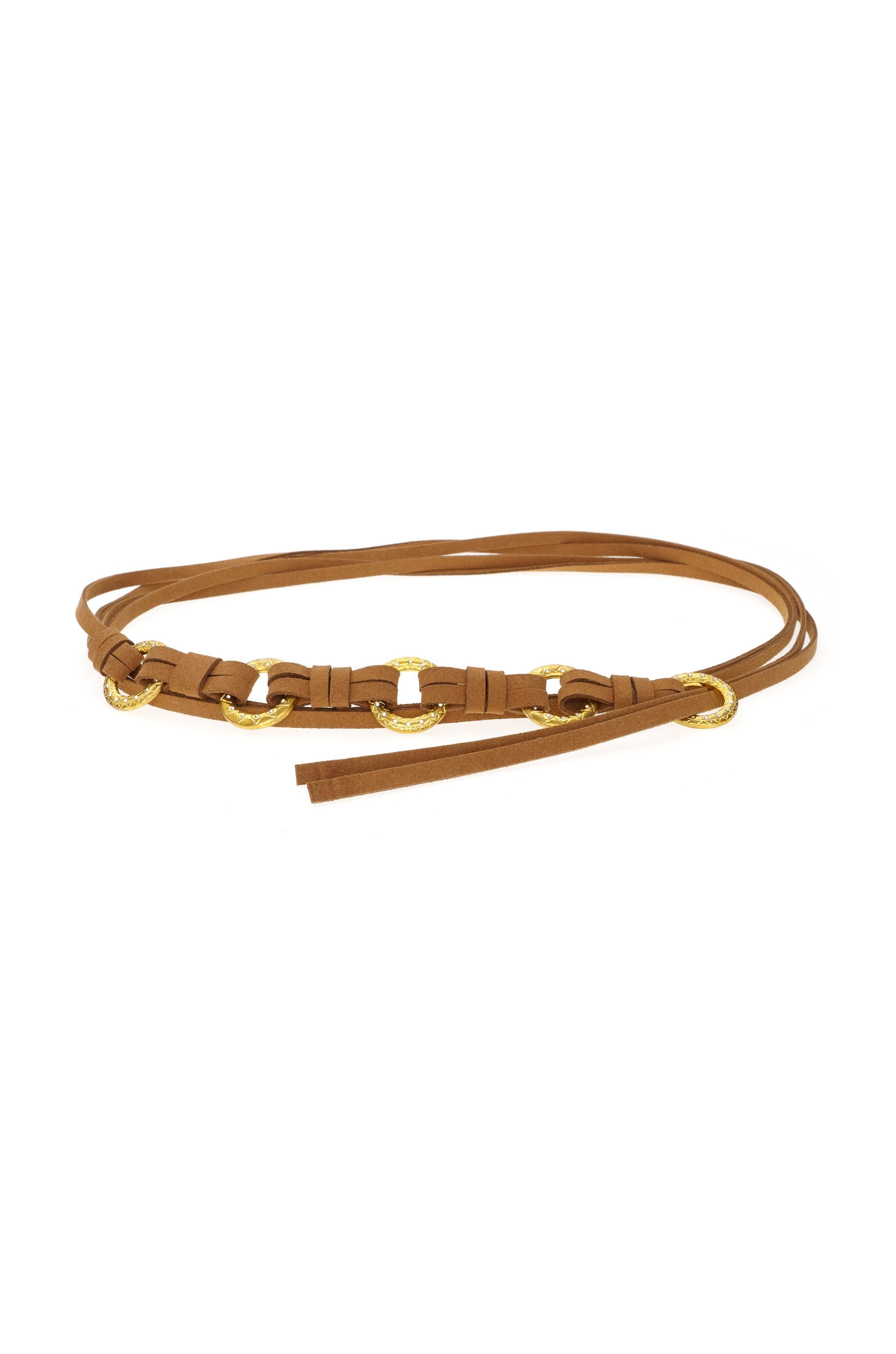 Wrap Around Tan Suede Belt on white background