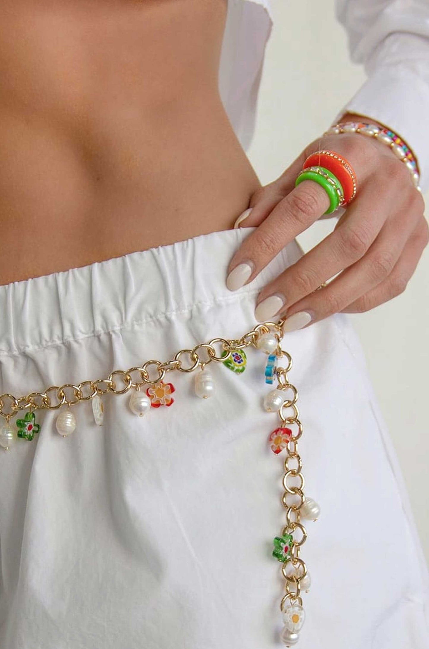 Sunny Days Pearl and Bead Belt on a model