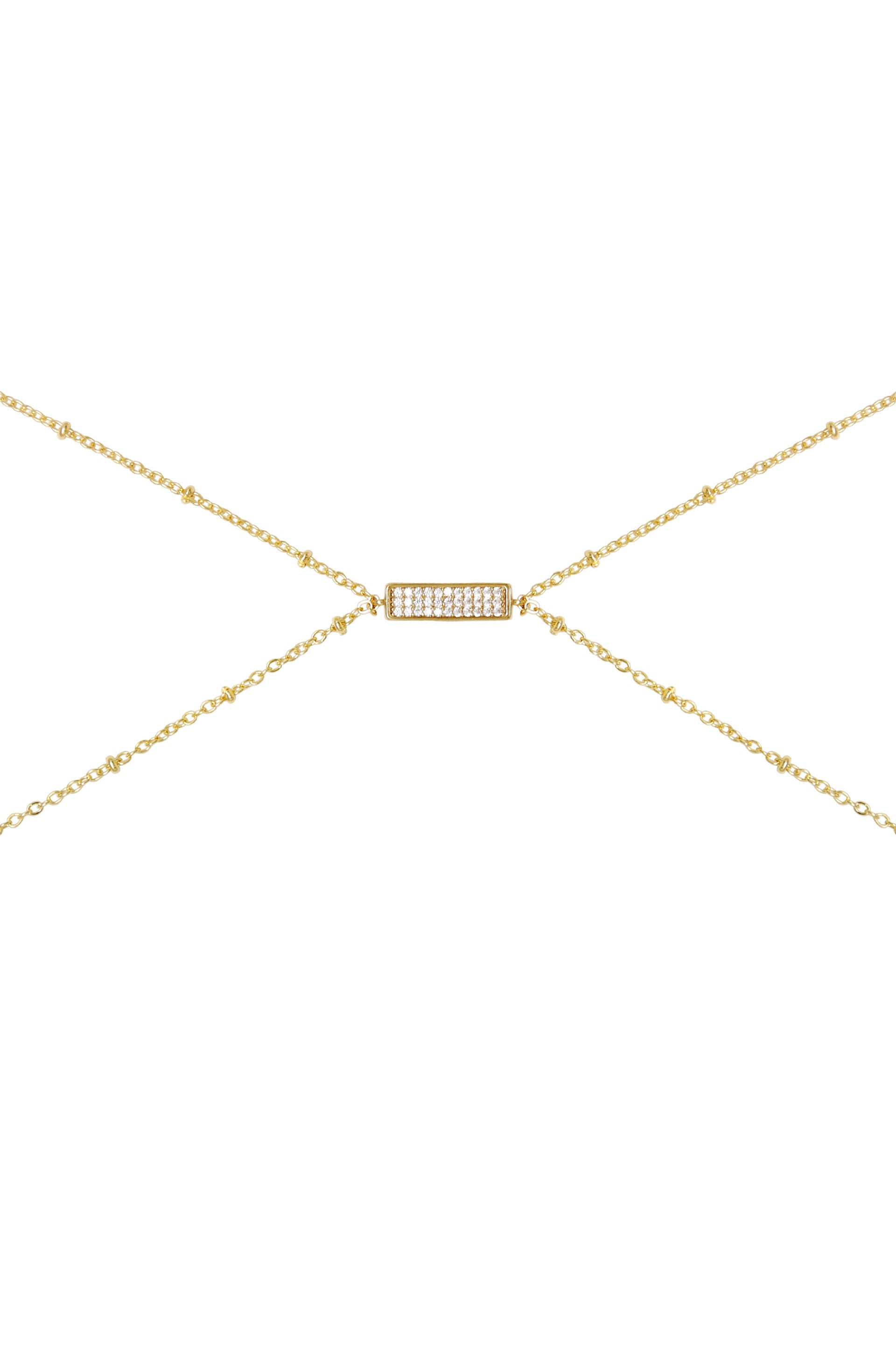 Sun Searcher Body Chain in Gold on white background  