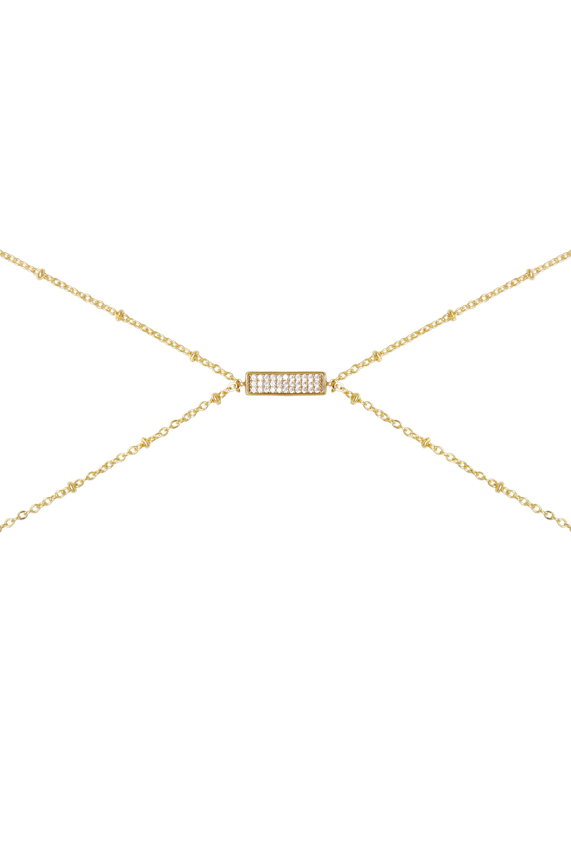 Sun Searcher Body Chain in Gold on white background  