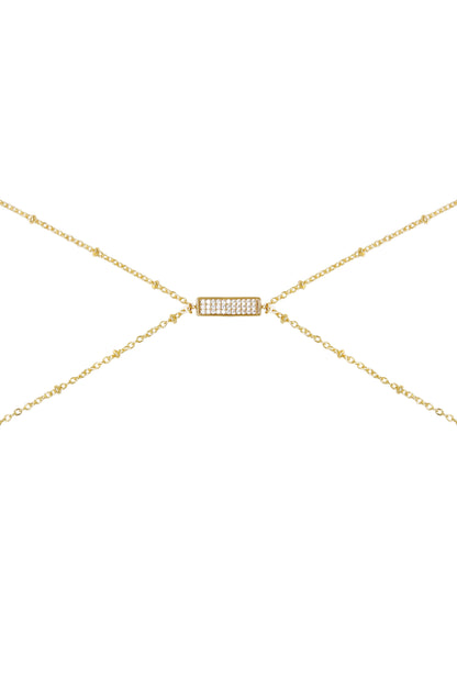 Sun Searcher Body Chain in Gold on white background  