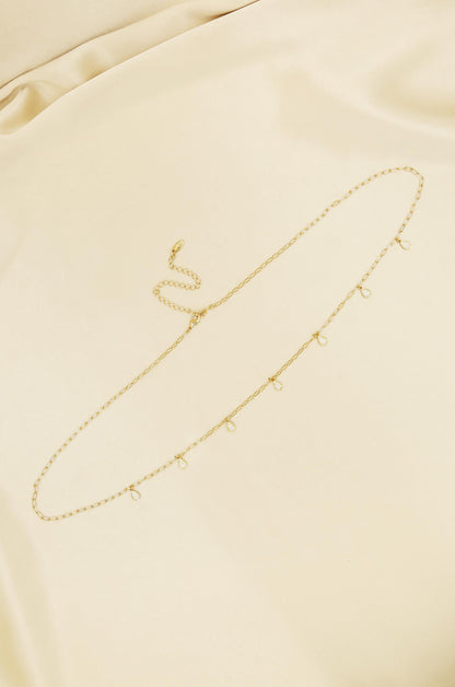 Delicate Crystal Droplet Gold Body Chain on slate background  2