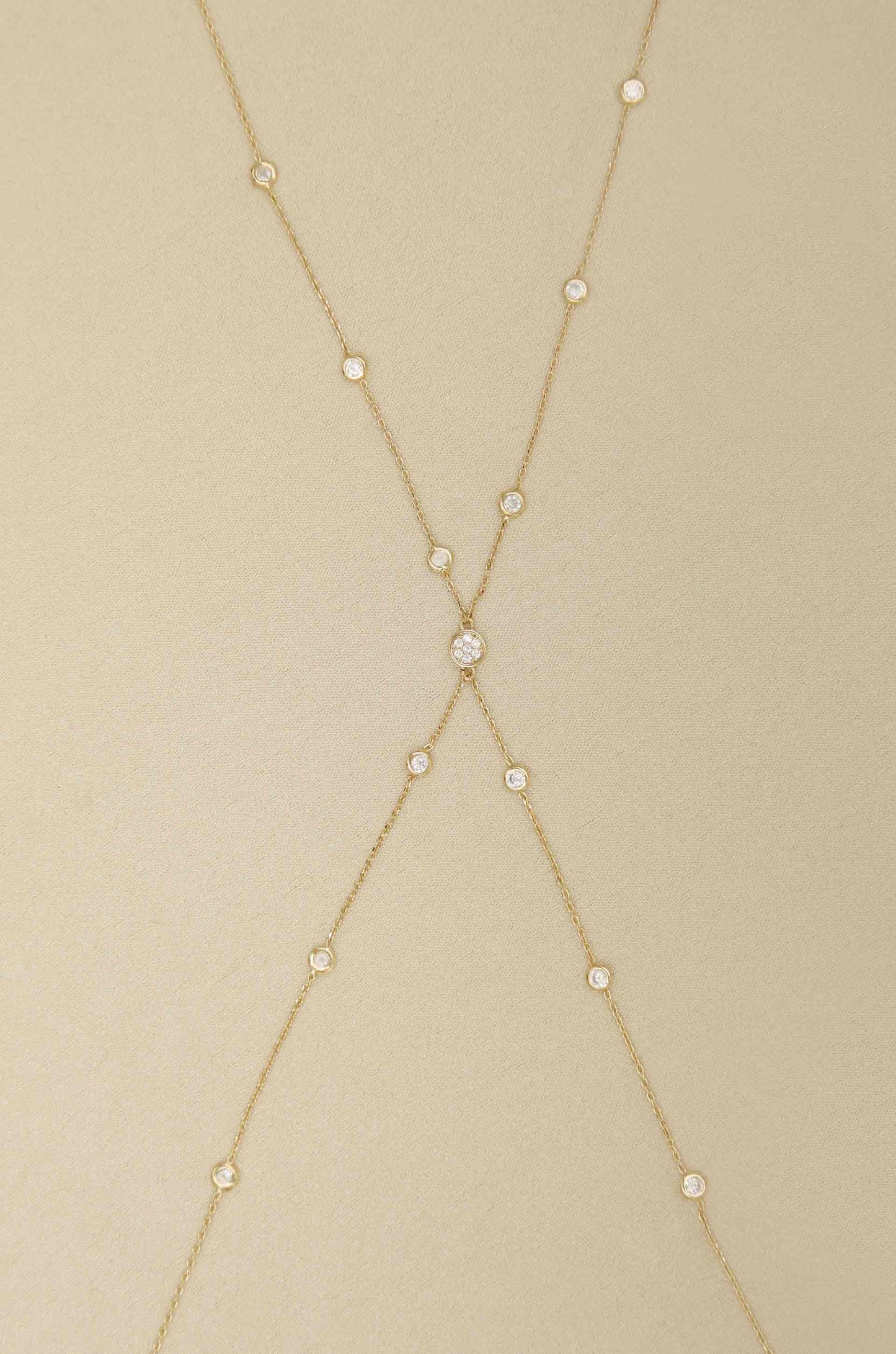 Simple Crystal X Body Chain on slate background  