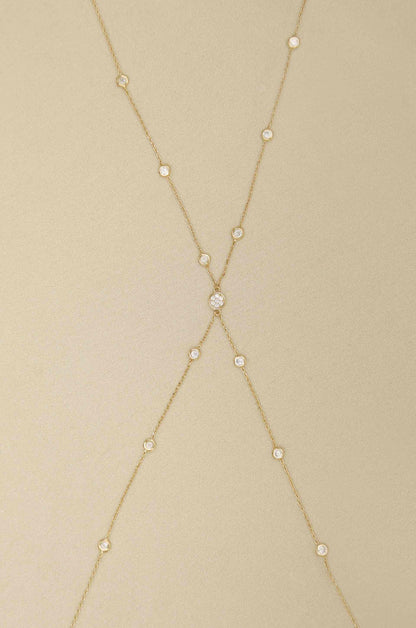 Simple Crystal X Body Chain on slate background  