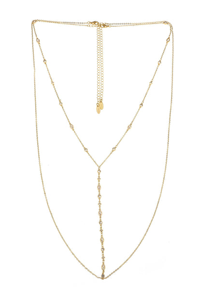 Blissful Crystal Body Chain in Gold on white
