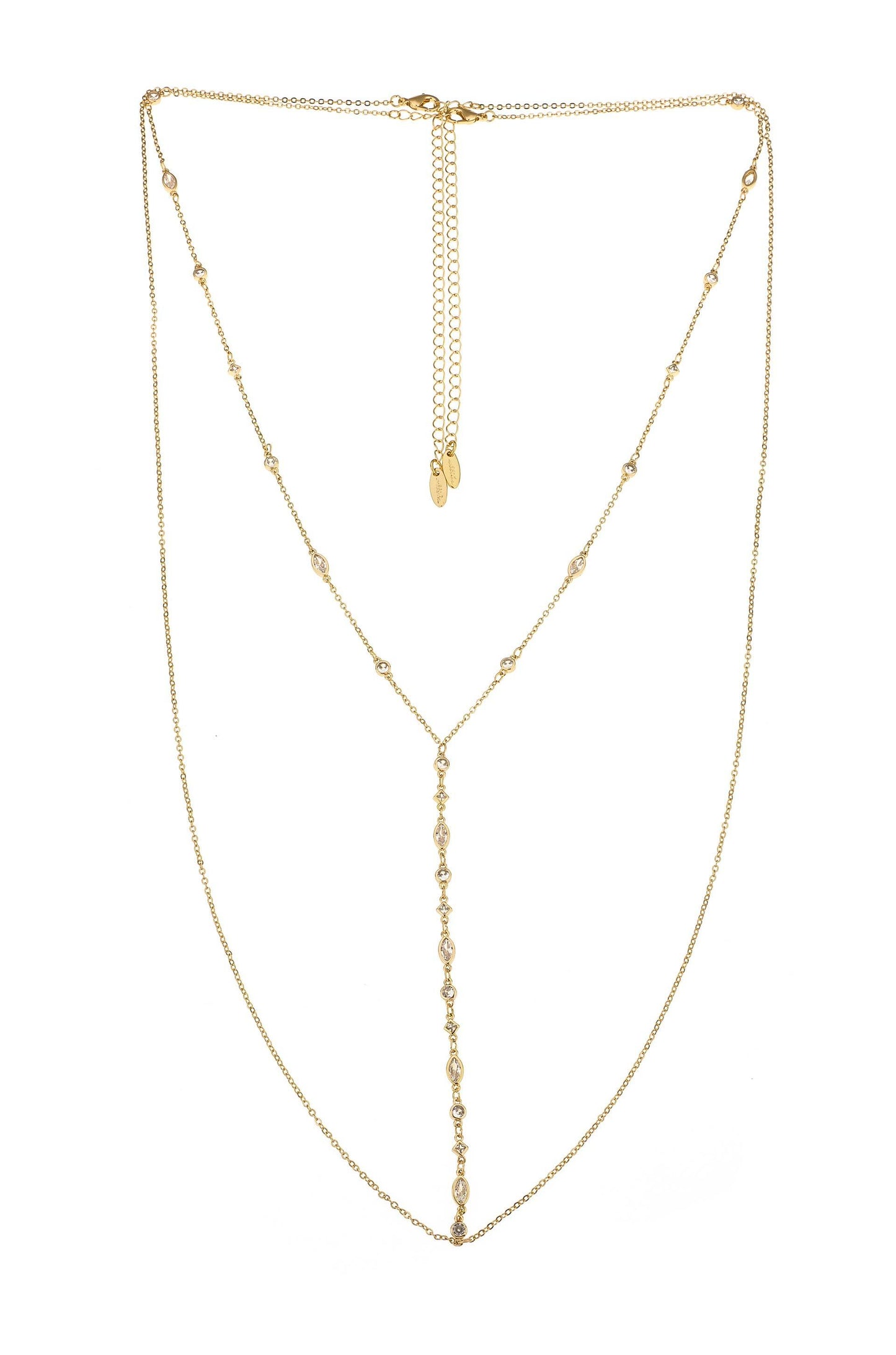 Blissful Crystal Body Chain in Gold on white