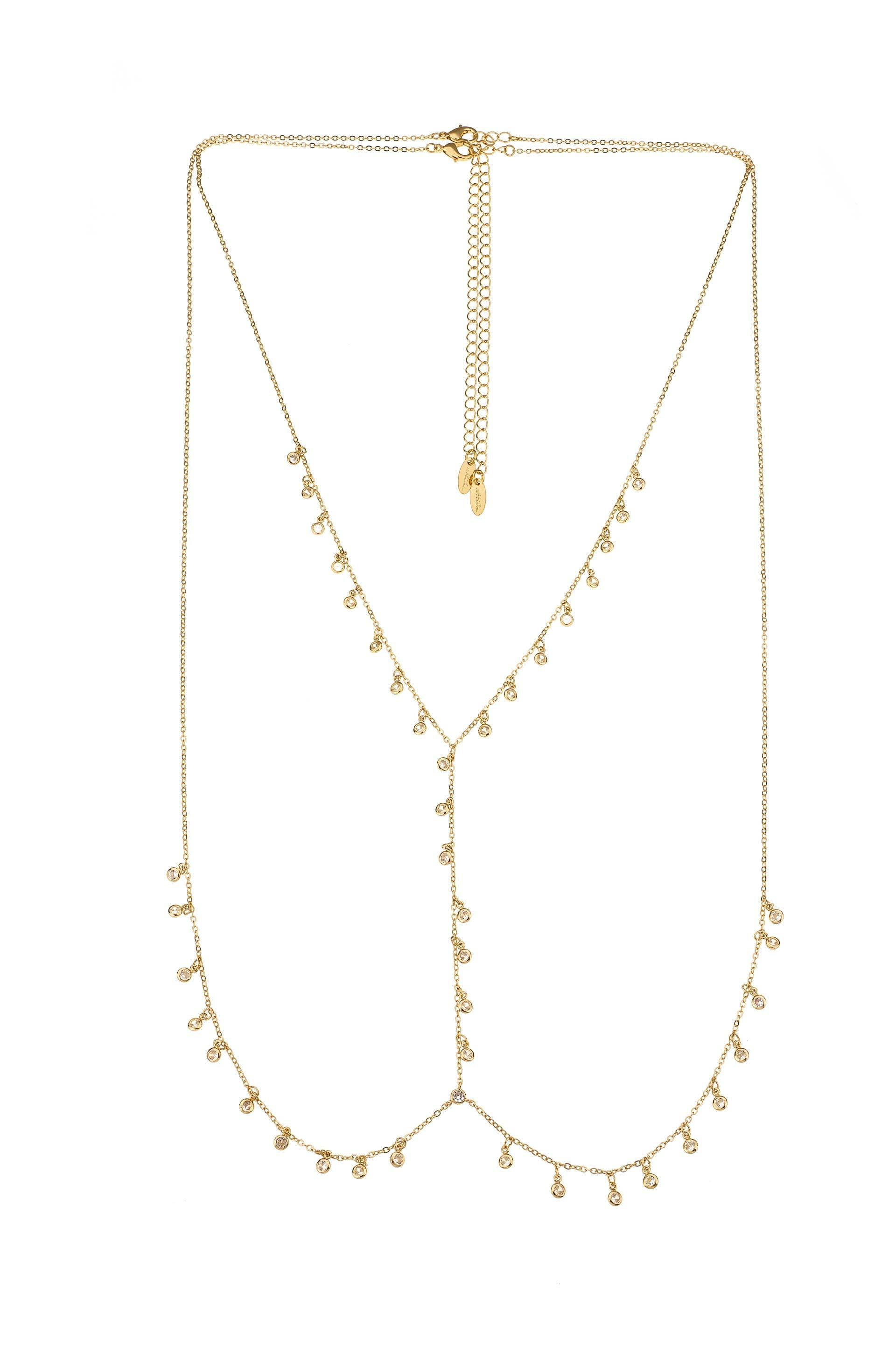 Crystal Fringe Body Chain in Gold on white