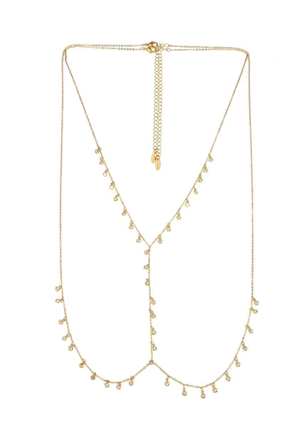 Crystal Fringe Body Chain in Gold on white