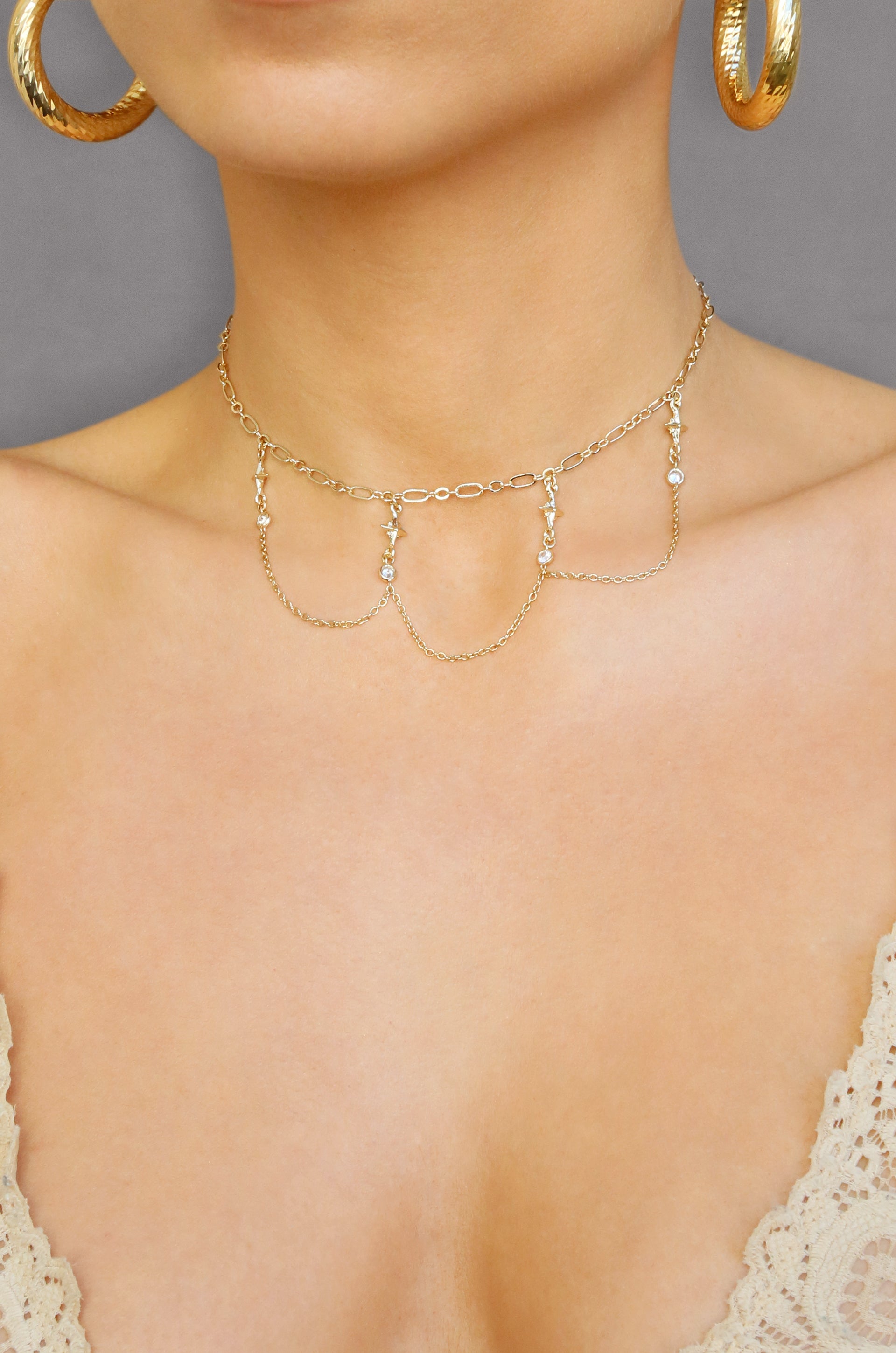 Buried Treasure 18k Gold Plated Choker shown on a model  