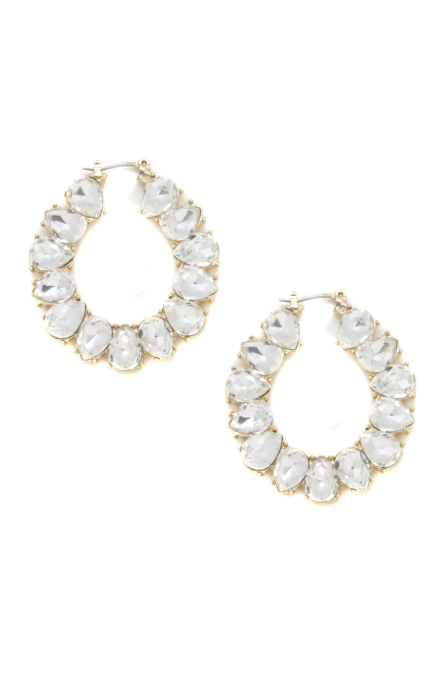 Statement Crystal Hoop 18k Gold Plated Earrings on white background  