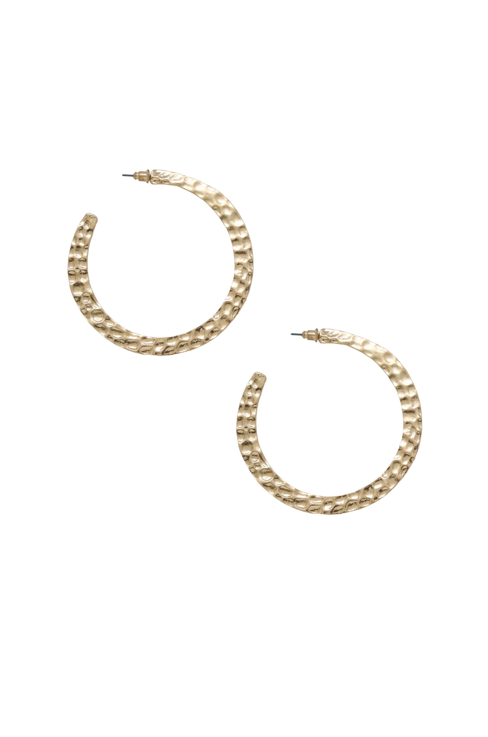 Hammered 18k Gold Plated Hoop Earrings on white background  