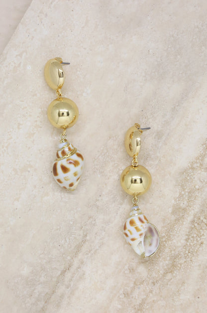 Conch Shell 18k Gold Plated Drop Earrings on slate background  