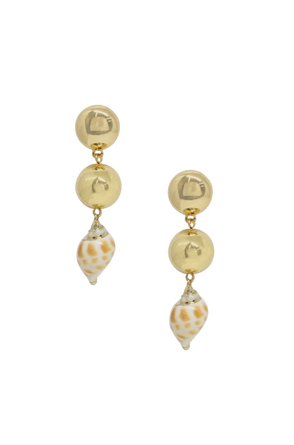 Conch Shell 18k Gold Plated Drop Earrings on white background  