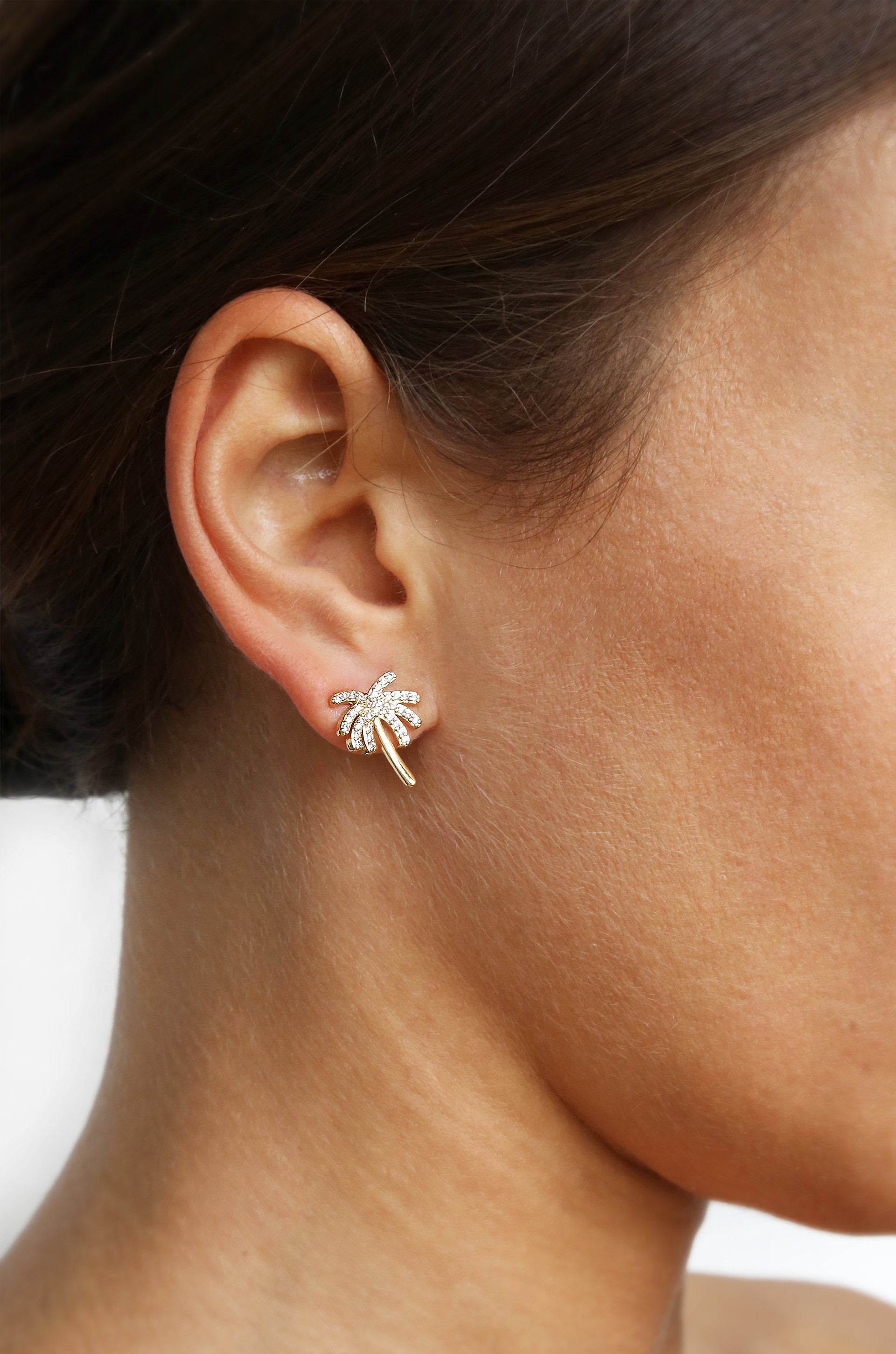Palmasté 18k Gold Plated Stud Earrings shown on a model  