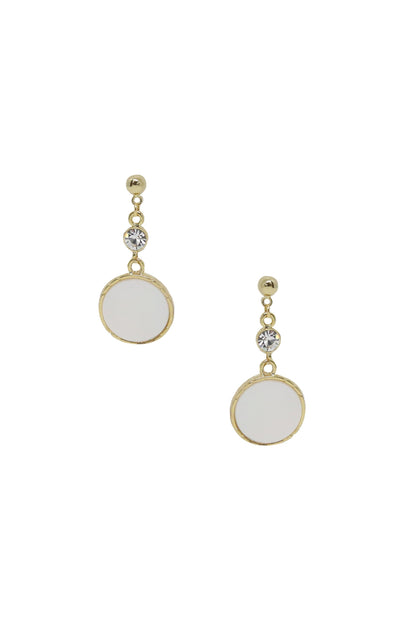Love by the Moon White Drop 18k Gold Plated Earrings on white background  