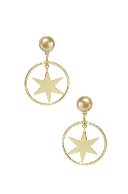 Dramatic Star Hoop 18k Gold Plated Earrings on white background  