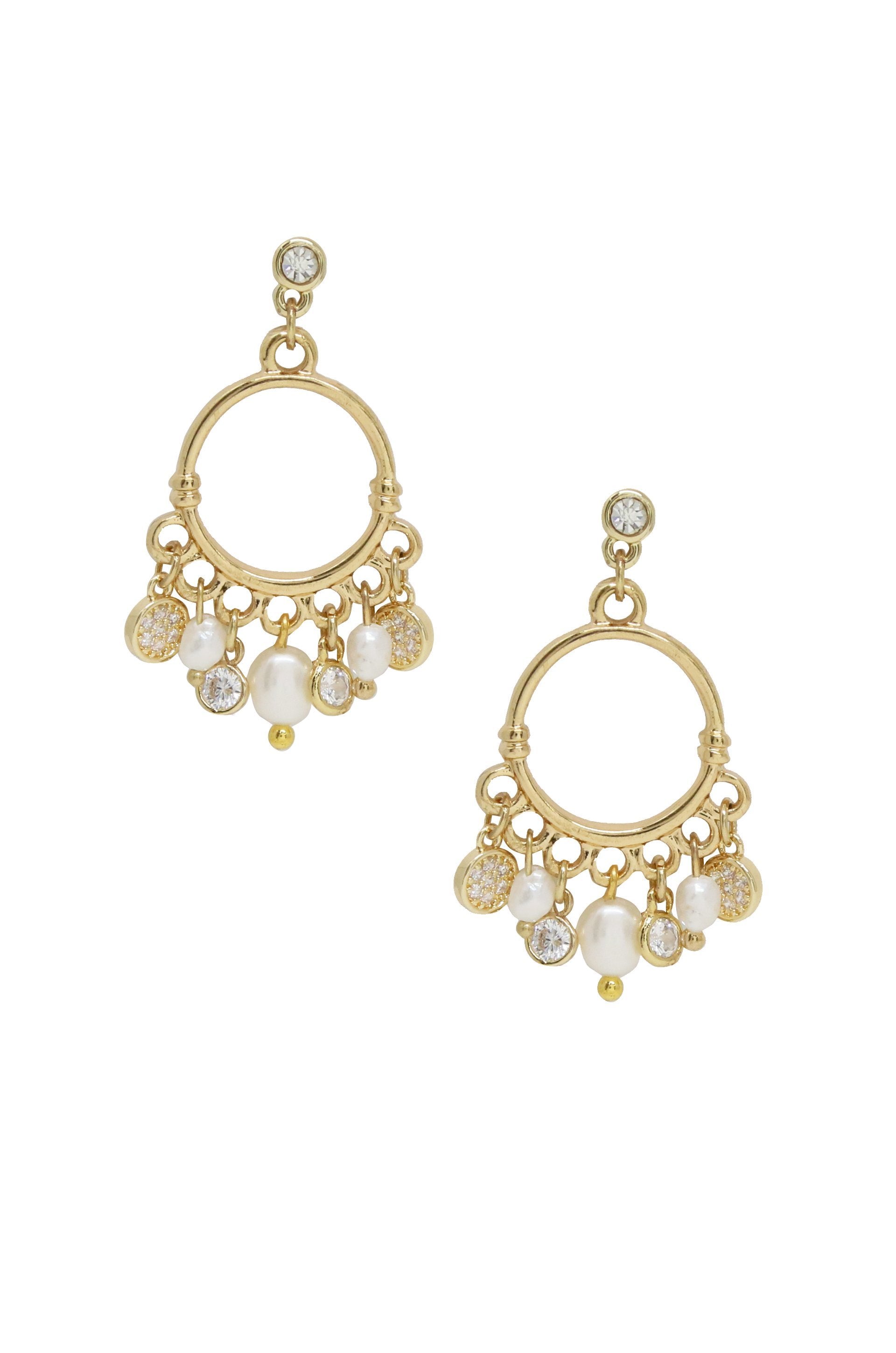 These Moments Pearl 18k Gold Plated Dangle Earring on white background  