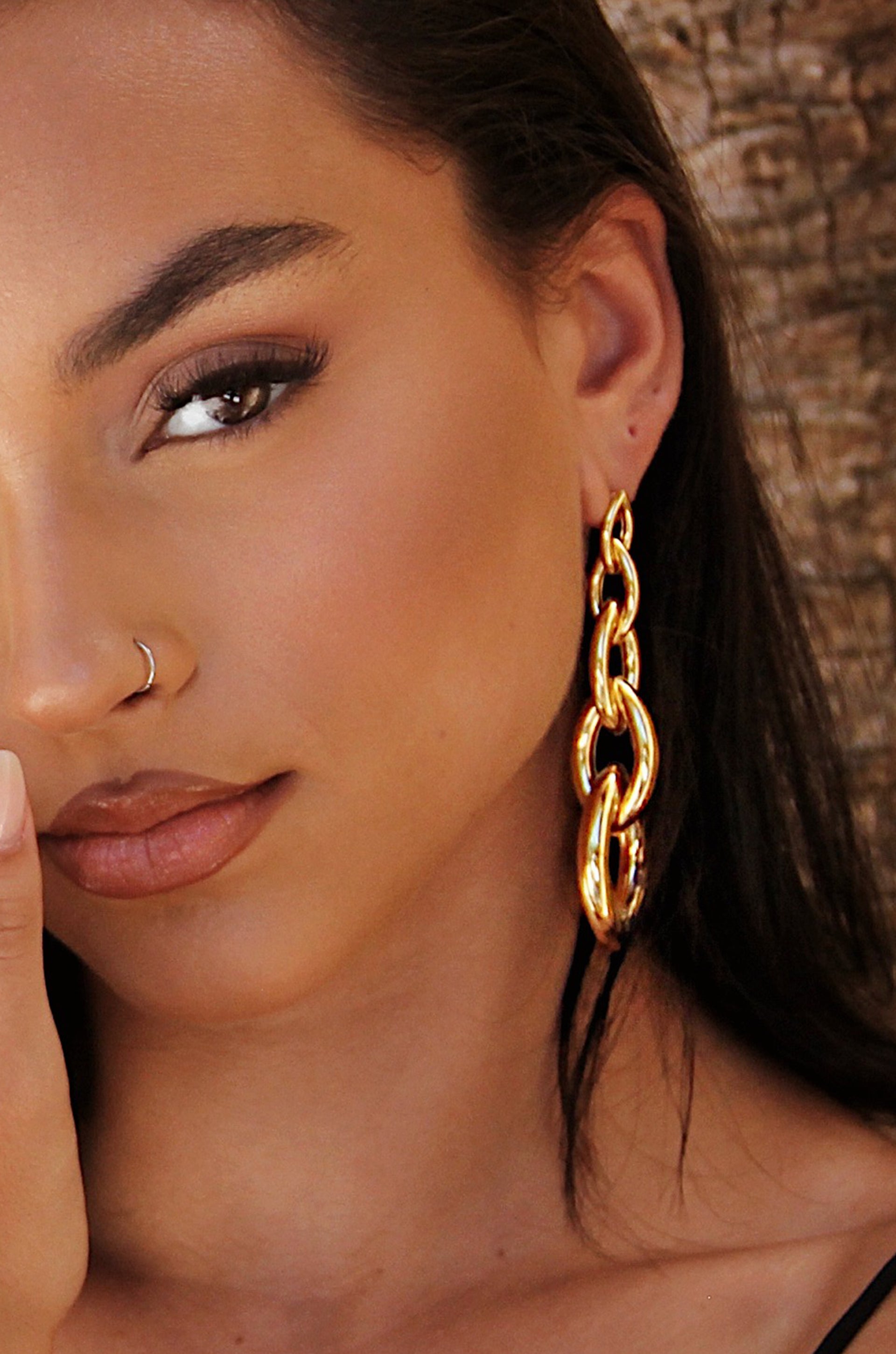 Gradual 18k Gold Plated Chain Link Earrings shown on a model  
