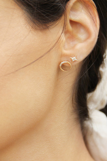 Crystal Interstellar Earring Studs shown on a model  