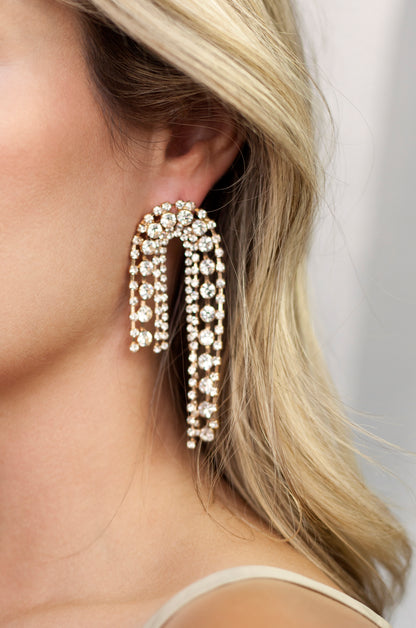 Crystal Arch Chain Statement Earrings on model