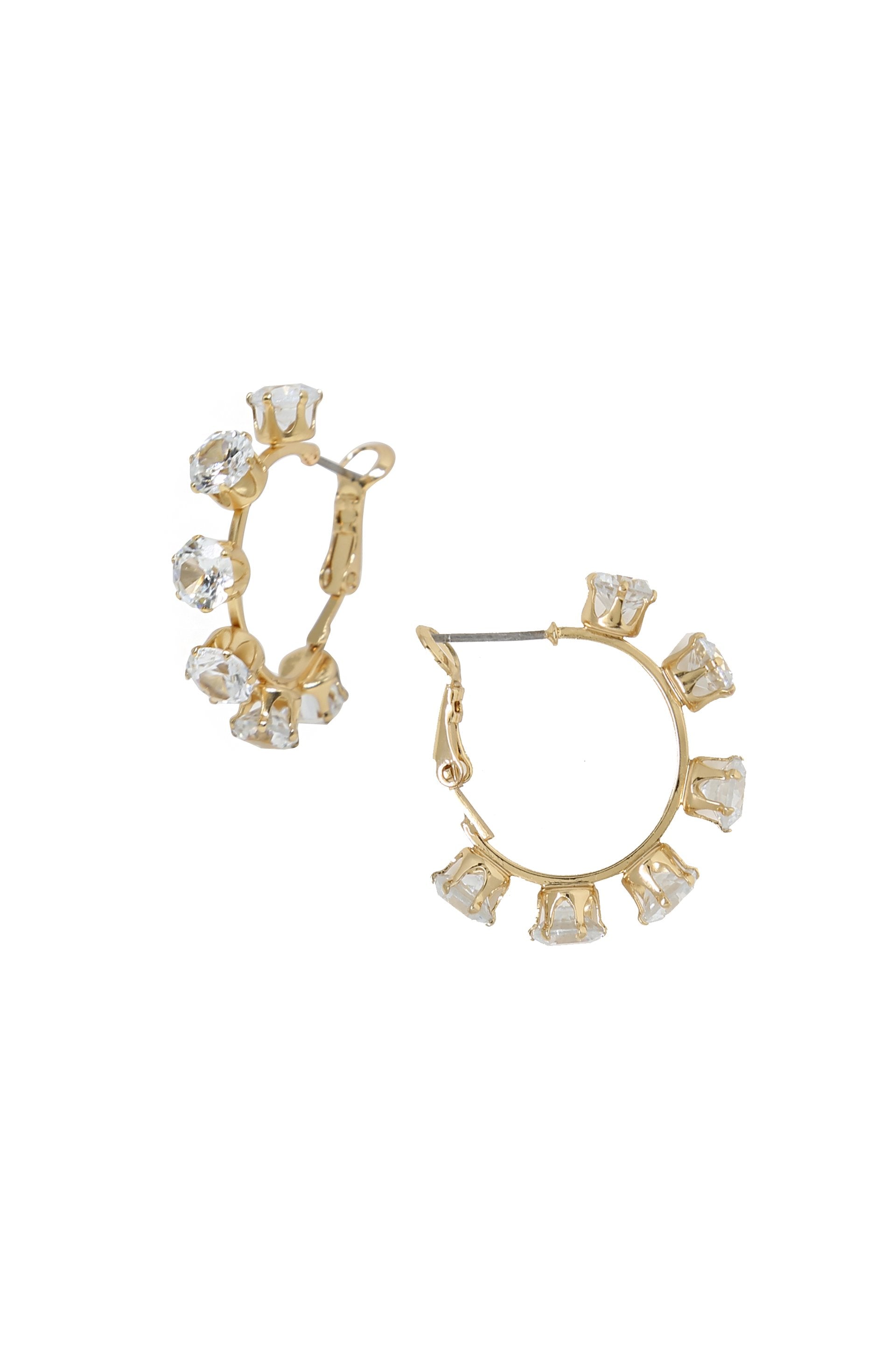 Crystal Cup 18k Gold Plated Hoop Earrings on white background  
