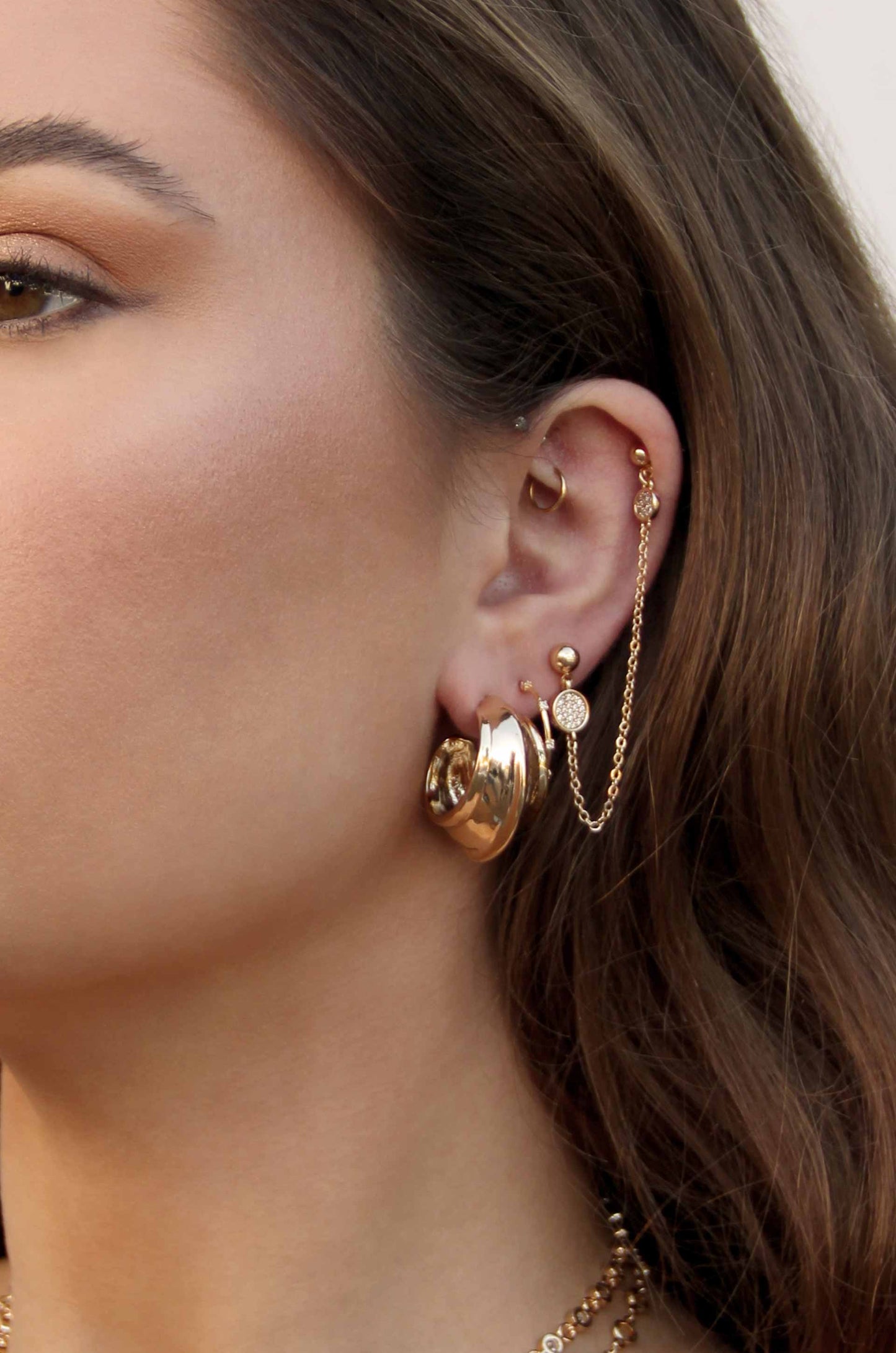 Simple Crescent 18k Gold Plated Earrings on model